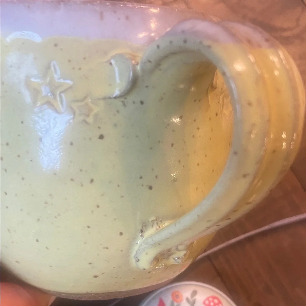 Studio pottery stamped two mug set, unique, inspirational, yellow color gorgeous